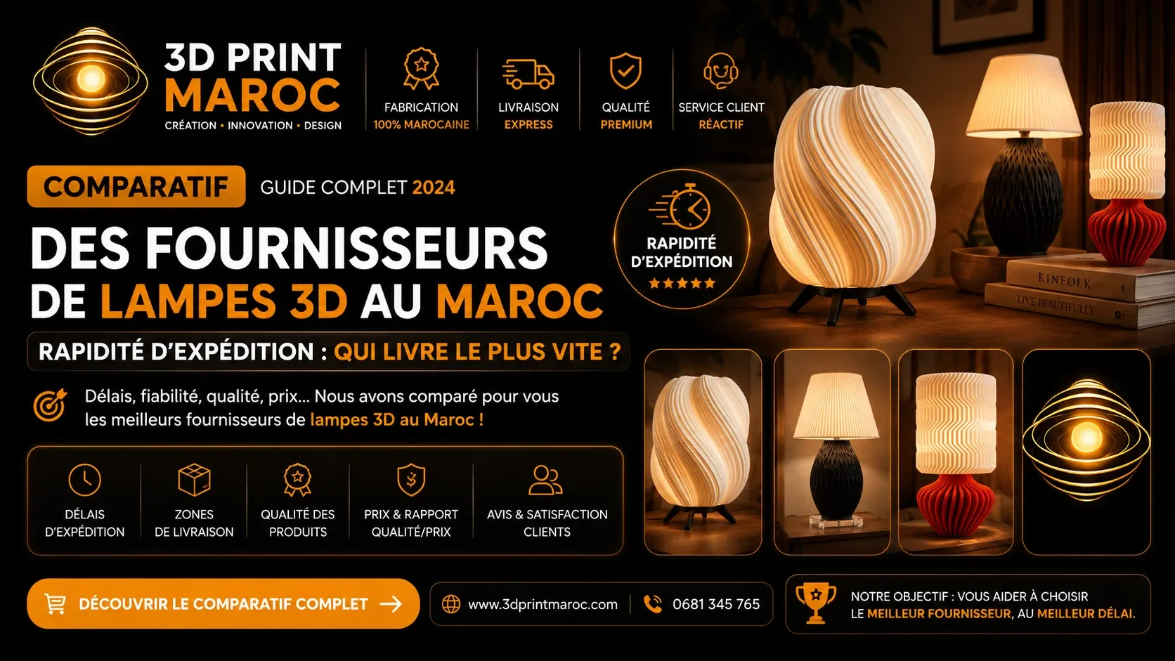 Comparatif des fournisseurs lampe 3D Maroc – Rapidité d'expédition